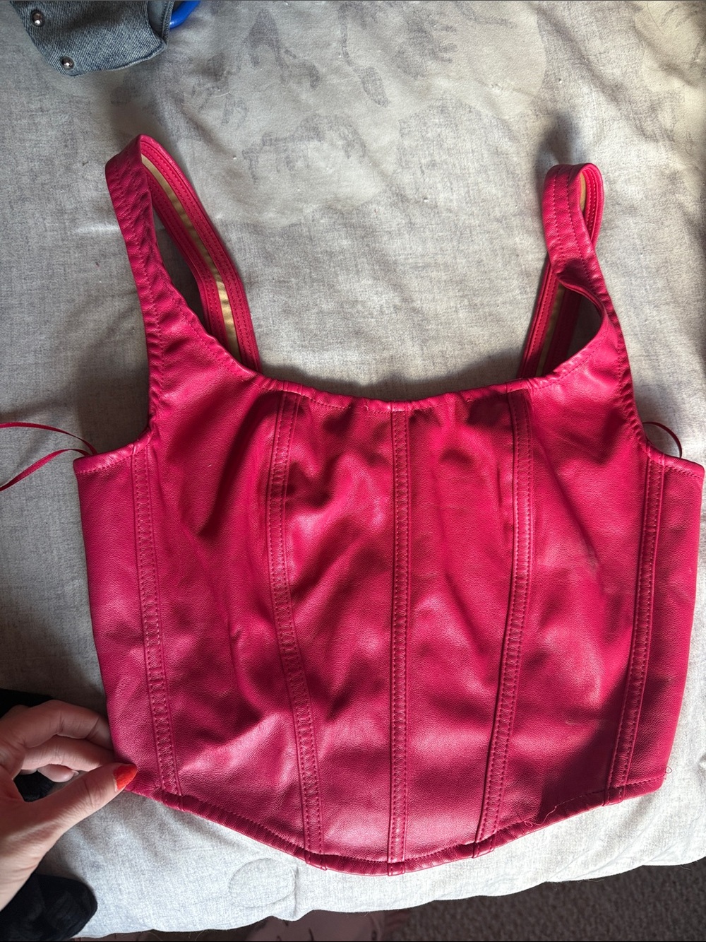 Fitted bright pink mock corset tank top
